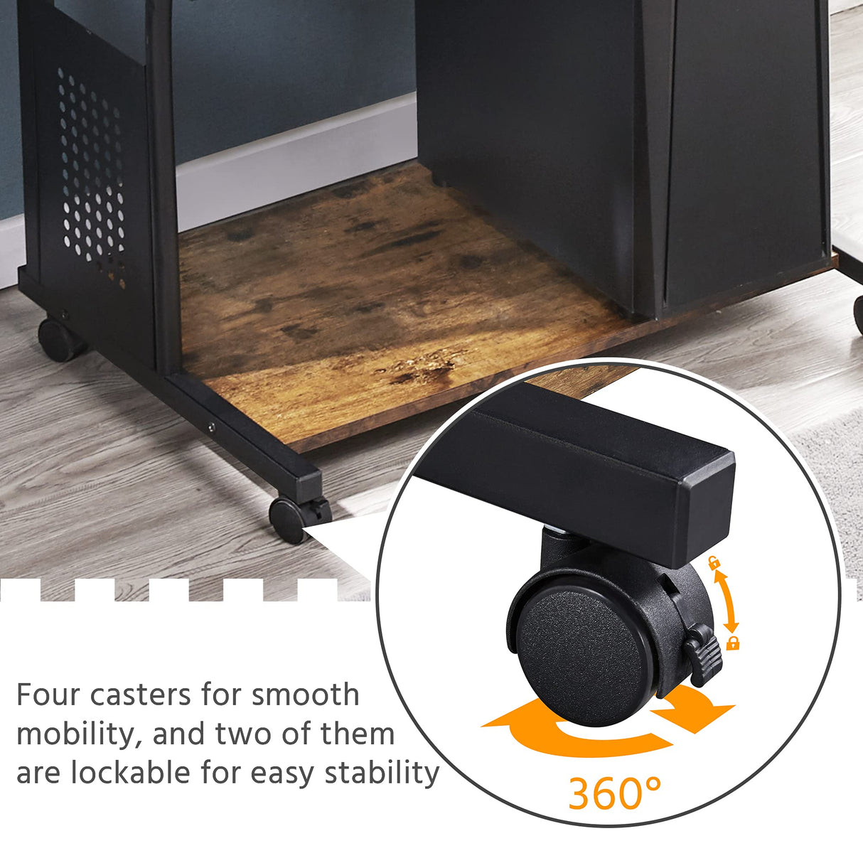 Yaheetech 3 Tiers Rolling Computer Desk with Keyboard Tray and Printer Shelf for Home Office, Mobile Computer Desk for Small Space, Retro Computer Table Compact PC Laptop Workstation, Rustic Brown Yaheetech