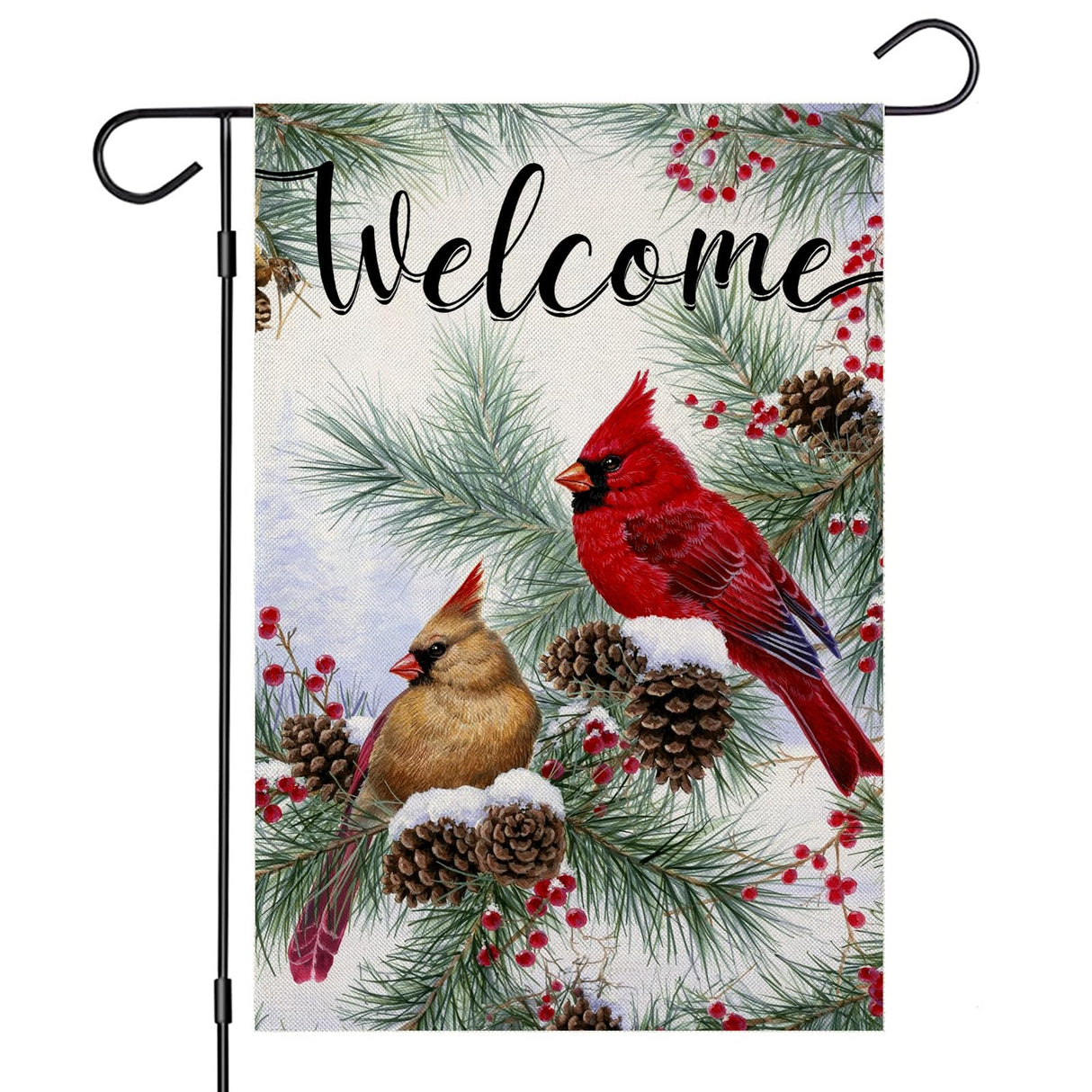 EKOREST Welcome Christams Garden Flags for Outside Decoration, Cardinal Pine Twigs Berry Small Yard Flag, Seasonal Farmhouse Winter Xmas Holiday Outdoor Decor 12x18 Inch Vertical Double Sided EKOREST