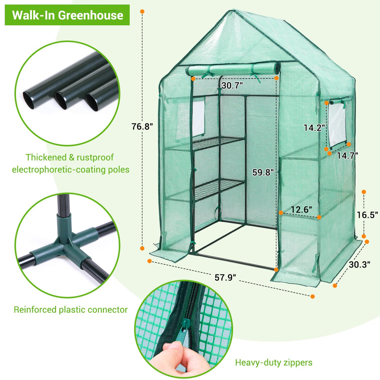 Ohuhu Greenhouse for Outdoors with Mesh Side Windows, 3 Tiers 4 Shelves Small Walk-In Green House Plant Stands Plastic PE Cover Outside Portable Warm House for Seedling Flowers Growing, 4.8x2.5x6.4 FT Ohuhu