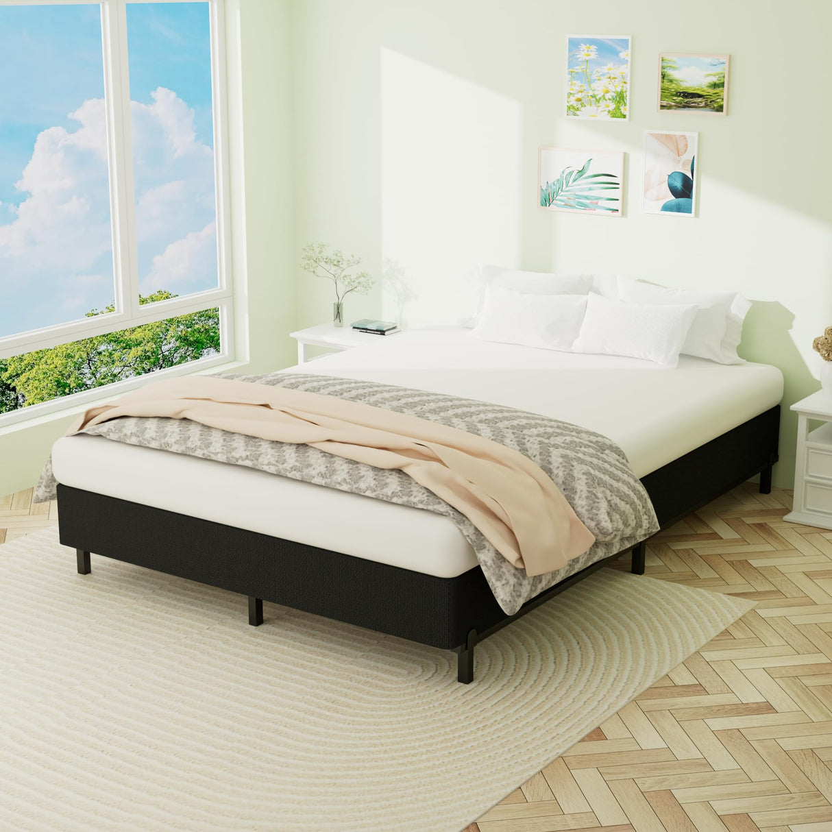 Queen Box Spring, 10 inch Box Spring for Queen Bed, Heavy Duty Metal Bed Frame with Fabric Cover, 3000lbs Max Weight Capacity Bed Base Mattress Foundation, Easy Assembly, Noise Free, Black Superay