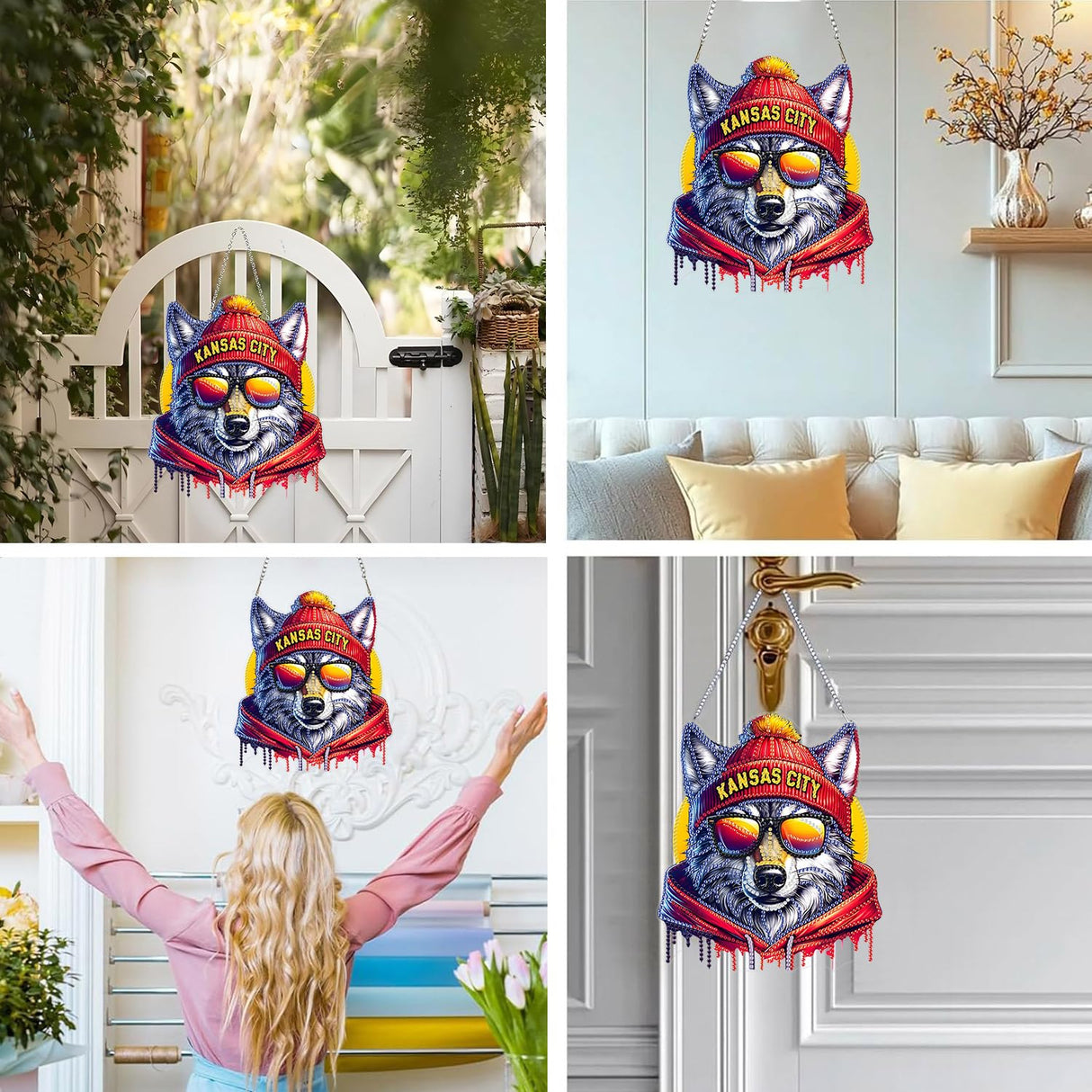 DIY Diamond Art Hanging Kit for Adult,Football Style Acrylic Diamond Art Painting Window Pendants Home Garden Wall Hanging Kits Hanging Ornament,Single Sided(Kansas City Red) Weadatty