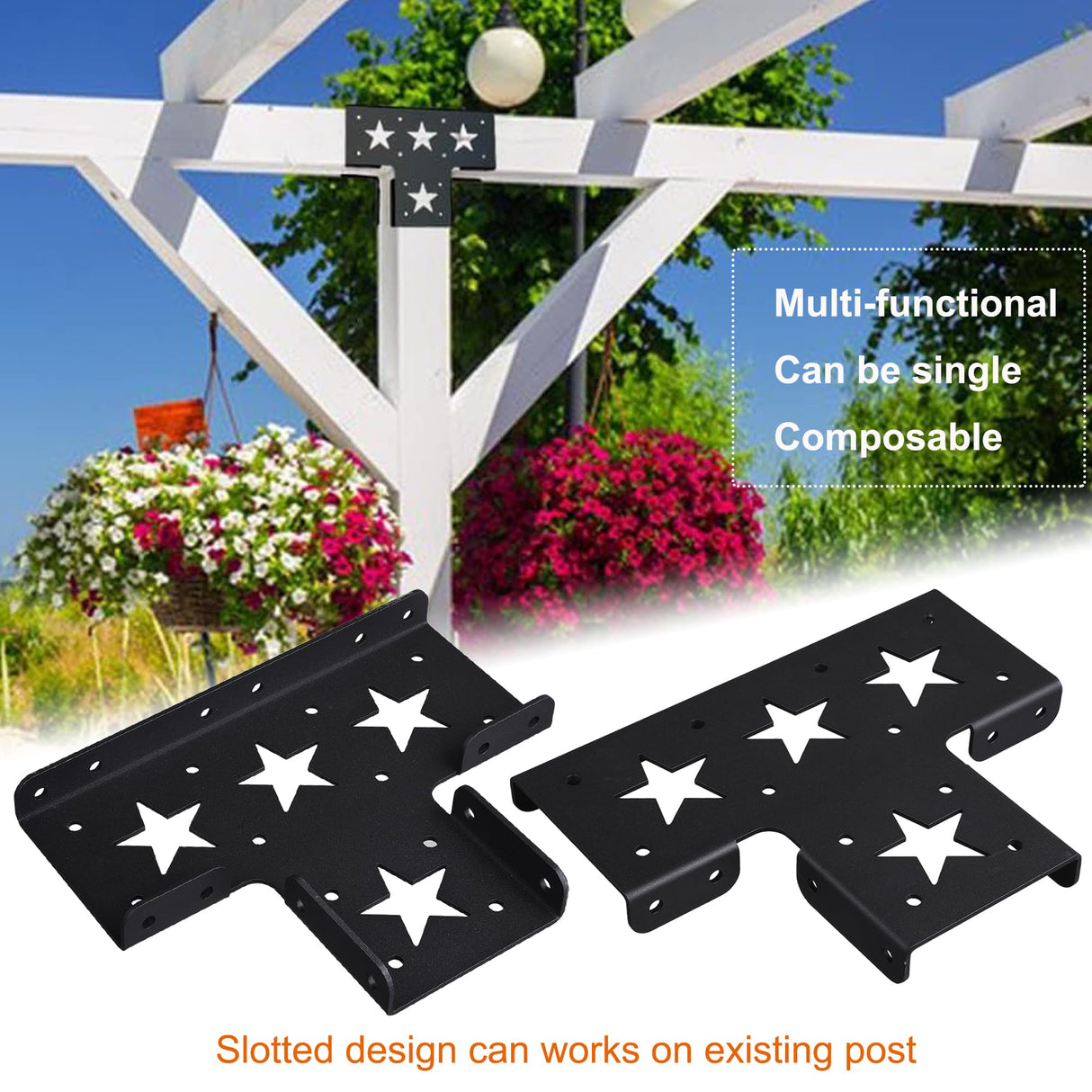 Wpbhk 4Pcs Heavy Duty Pergola Corner Brackets Extension 3-Way T Brackets for 4 x 4 Actual 3.5x3.5 Inch Post Bracket Pergola Gazebo Kit Wpbhk