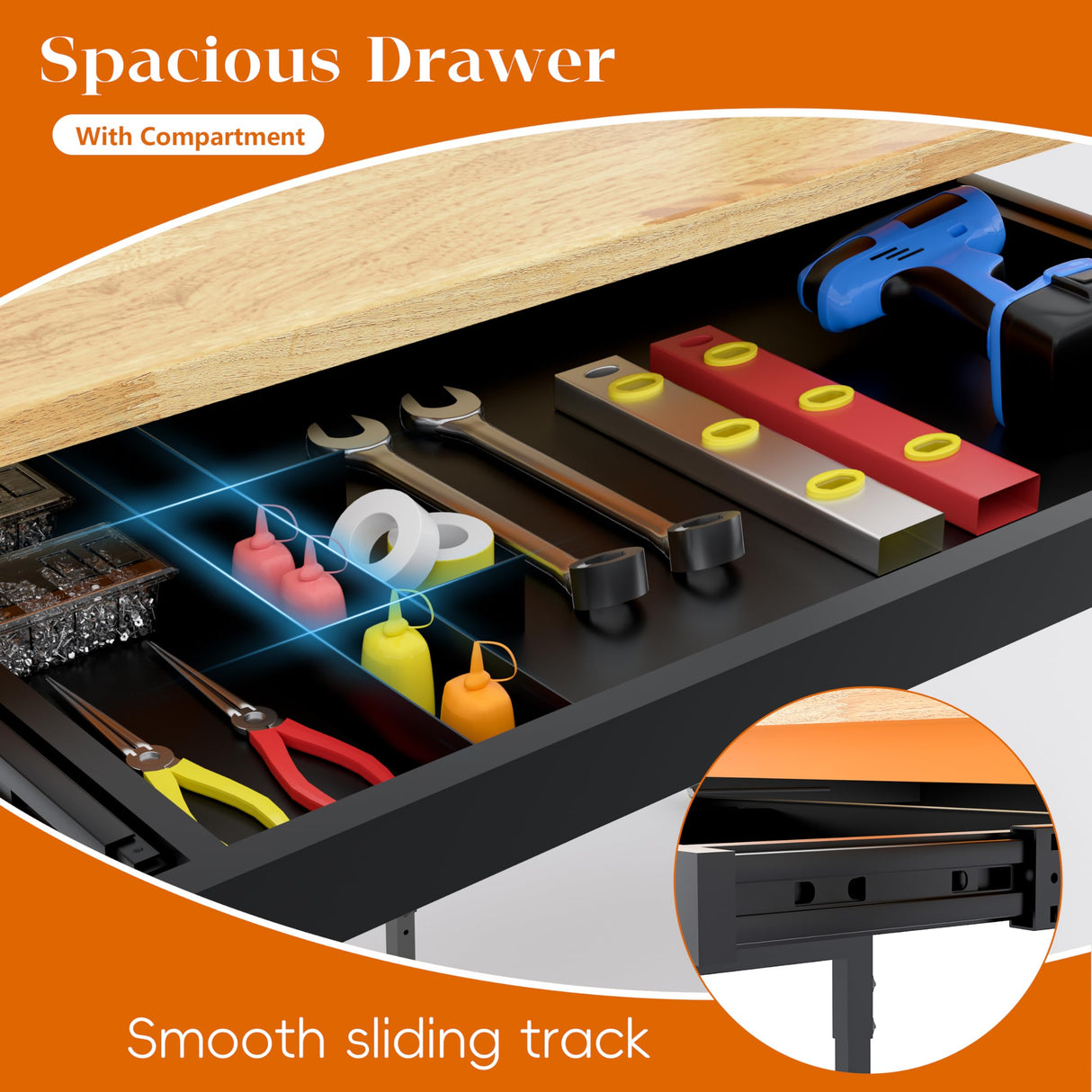 Betterhood 60" Adjustable Height Workbench, 2000 LBS Heavy Duty Work Table with Power Outlets & Pegboard, Rubber Wood Workstation for Garage, Workshop, Office, Home, Commercial Betterhood