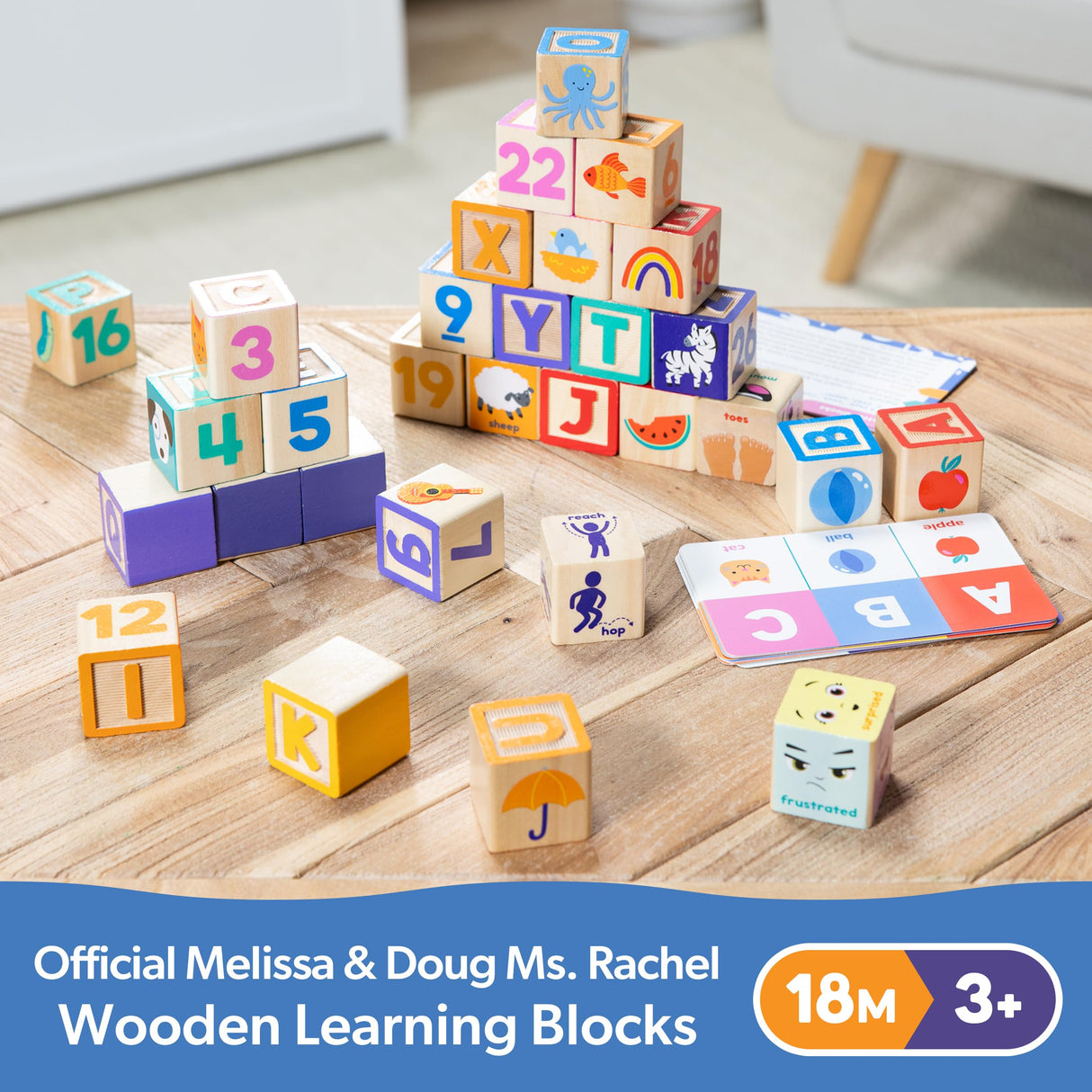 Ms. Rachel Melissa & Doug Letter, Number, and Game Wooden Learning Blocks with Activity Cards for Girls and Boys Toddlers Ages 18 Months+ - FSC-Certified Melissa & Doug