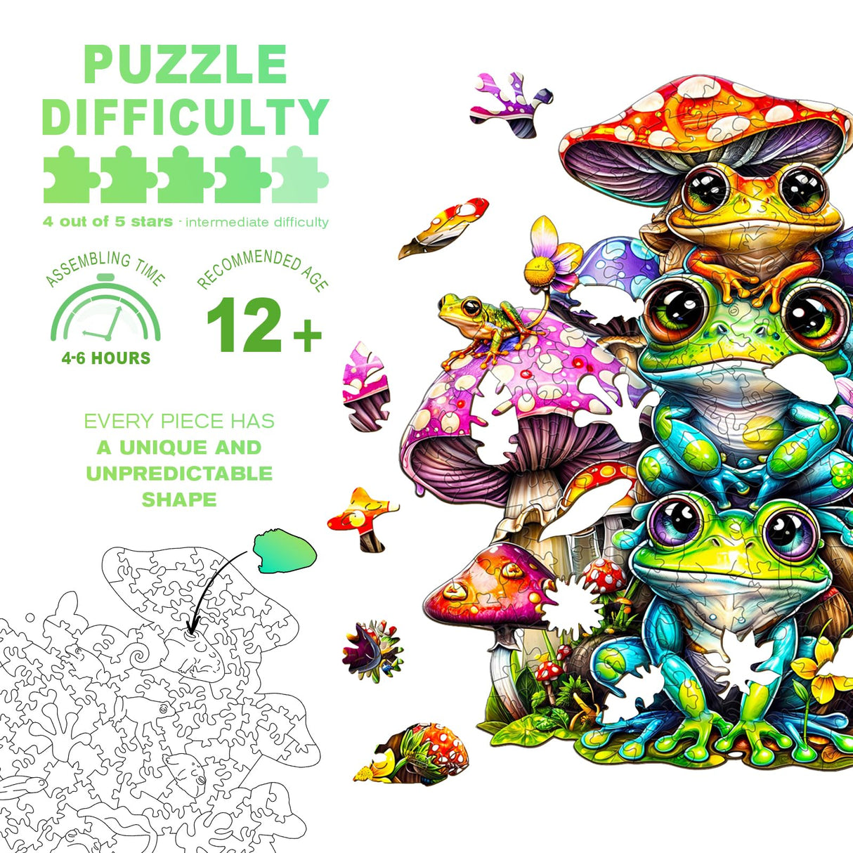 Wooden Puzzles for Adults - Unique Shaped Wooden Puzzles for Adults and Kids - Frog Family Wooden Jigsaw Puzzles - Christmas Birthday Gift for Adults Kids - Puzzle Toys - 190pcs DOCRAGI