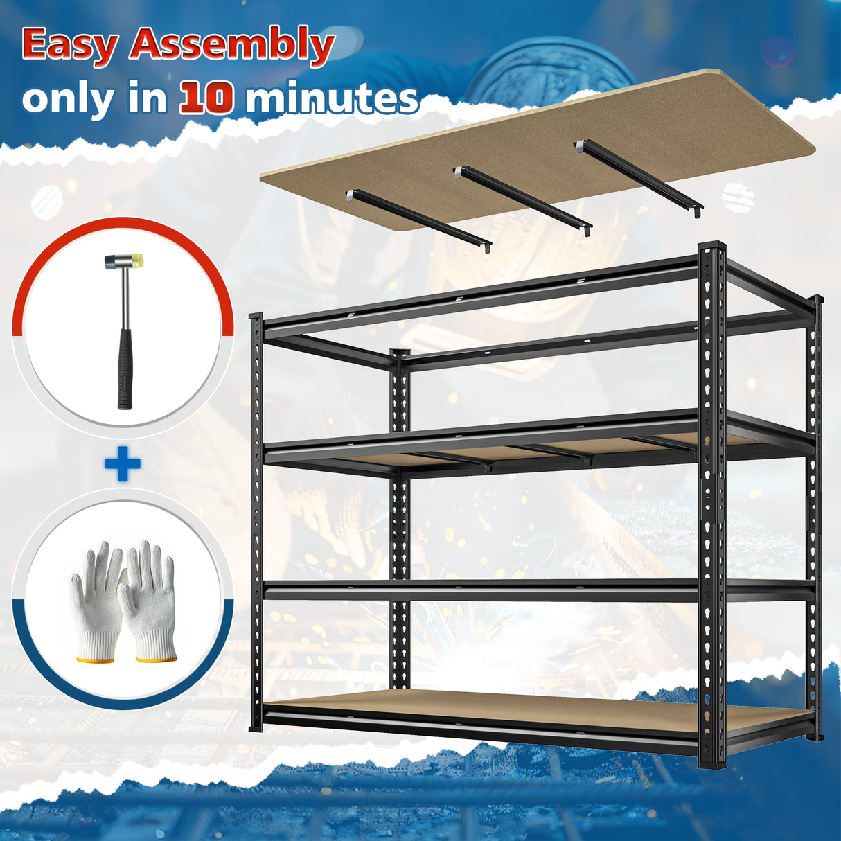 DurayLoly 55" W Storage Shelves, 2040LBS Garage Shelving Heavy Duty, 4-Tier Heavy Duty Shelving, Adjustable Metal Shelving Unit for Garage, Warehouse, Pantry, Kitchen, 55" W × 24" D × 60" H, Black DurayLoly
