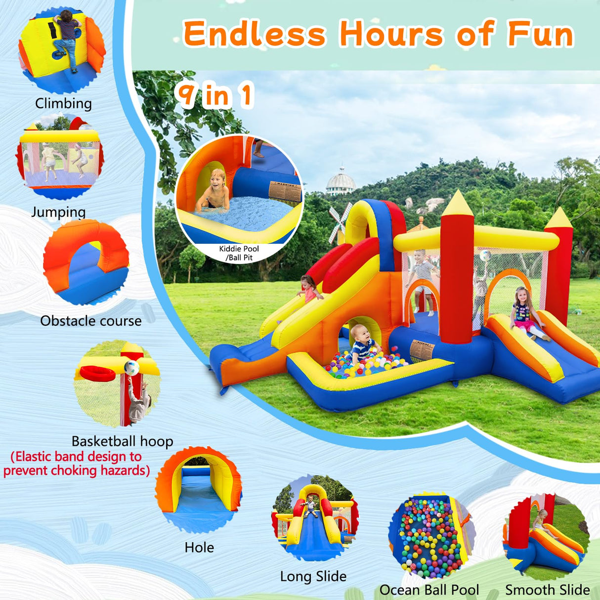 Umbalir Bounce House, Inflatable Bounce House for Kids 3-10, Kids Bounce House with Long Slide, Ball Pit/Pool, Obstacles, Tunnel, Climbing Wall, Bouncy House Indoor & Outdoor Toddler Bouncy Fun Umbalir
