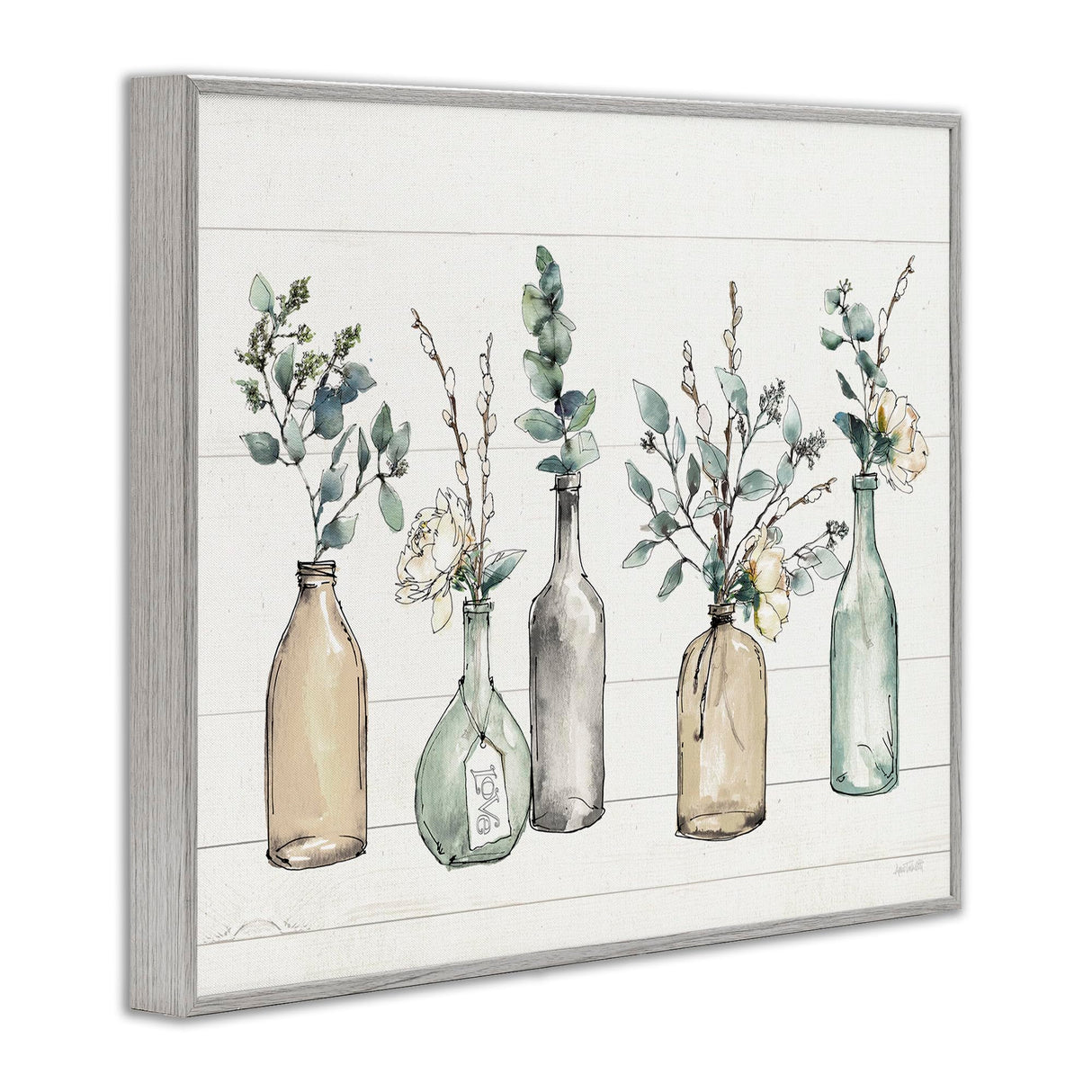 Stupell Industries Bottles and Plants Farm Wood Textured, Design by Anne Tavoletti Wall Art, 11 x 14, Multi-Color for Living Room, Grey Framed Stupell Industries