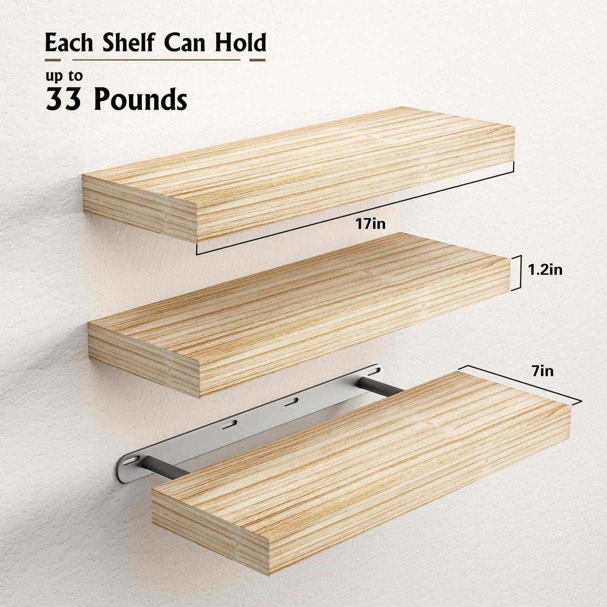 BOFIRE Wall Shelves, Floating Shelves for Wall, Wall Mounted Wood Shelves for Bedroom Laundry Living Room, Solid Wood Display Shelves Decor (Wooden, 17 Inch) BOFIRE