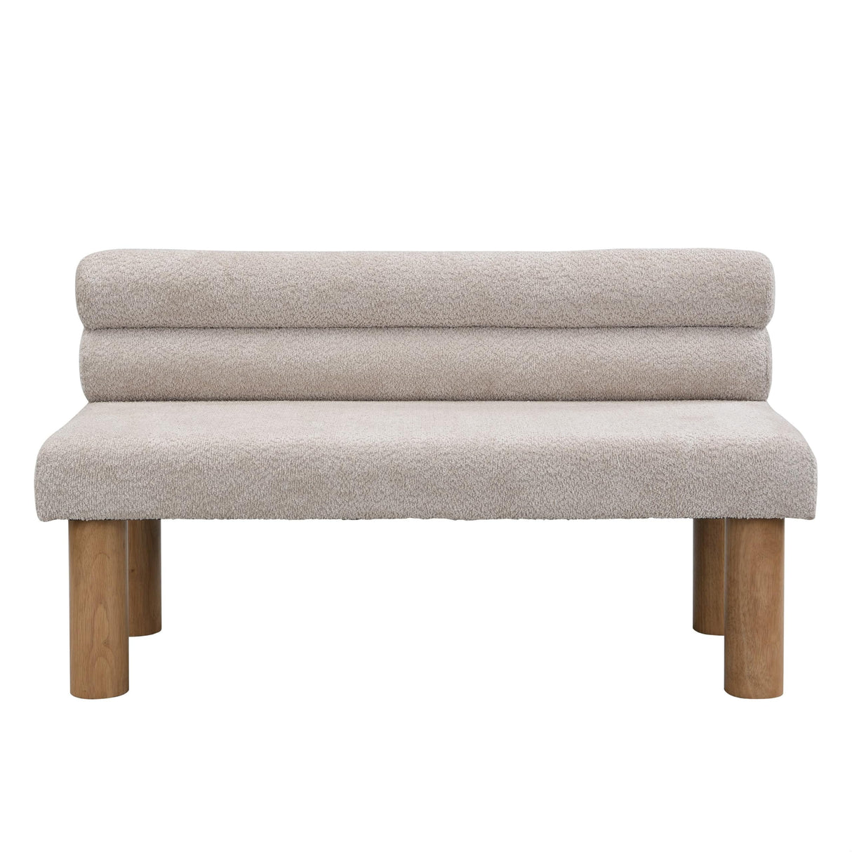GDFStudio Upholstered Boucle Dining Bench with Backrest Farmhouse Entryway Bench with Rubber Wood Legs Long Indoor Bench for Bedroom Living Room End of Bed Dining Room Seating, Light Grey GDFStudio