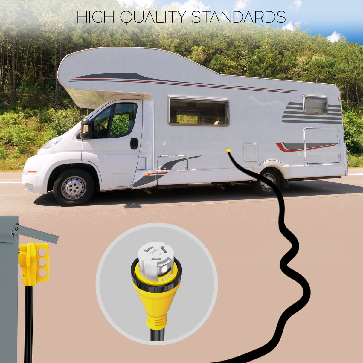 Houseables 50 Amp RV Extension Cord, Power Cords, 30 Ft Long, 1 Pack, Black, Yellow, SS2-50R Female Adaptor, 14-50P Male Plug, 50A Compatible, PVC, STW, w/Handle, for Camper, Motorhome, UL Certified Houseables