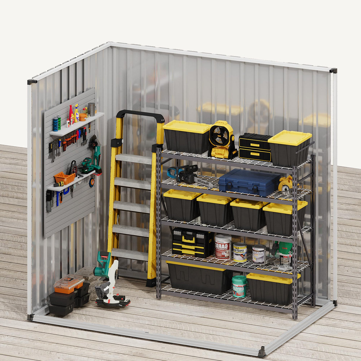 DWVO 6x4ft Metal Outdoor Storage Shed with Window, Lockable Tool Storage Sheds, Steel Garden Sheds with Sloped Roof for Backyard, Patio, Garage, Lawn, Gray + White DWVO