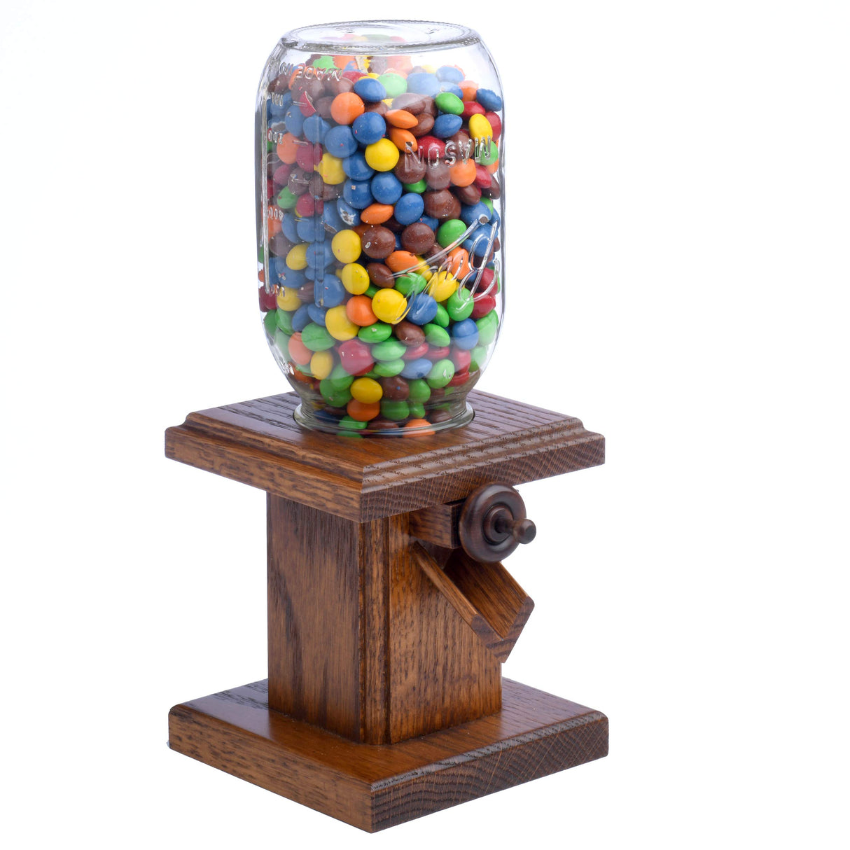 Handcrafted Amish Wooden Candy Dispenser Glass Jar Solid Oak Wood M&M's, Peanuts, Reese's Pieces, Skittles, Jelly Beans, Runts (Sorrel) AMISH VALLEY PRODUCTS