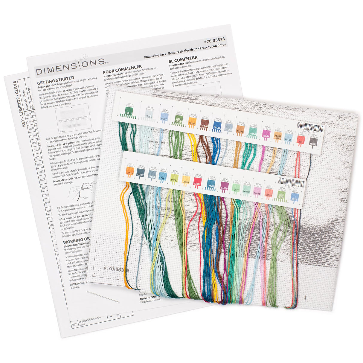 Dimensions 70-35378 Mason Jar Flowers Counted Cross Stitch Kit, 14 Cnt. White Aida Cloth, 14 x 10 Dimensions