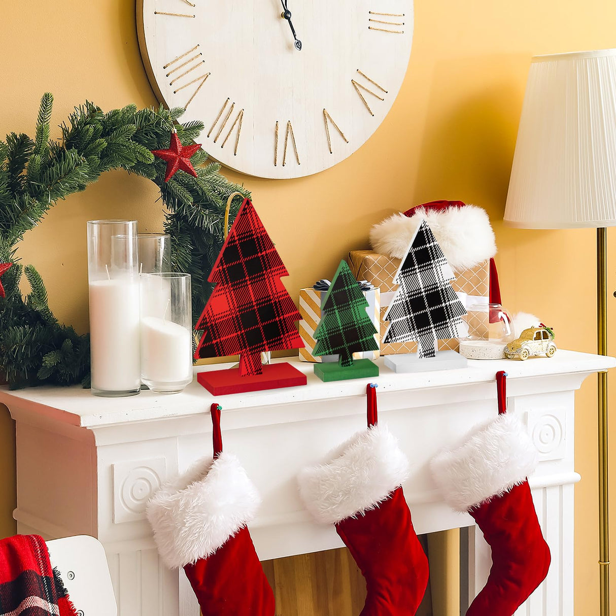 3 Pcs Wooden Christmas Trees Table Sign Decorations Different Patterns Double-sided Printing, Rustic Christmas Tree Farmhouse Tabletop Decor, Multiple Styles Sizes Xmas Christmas Tiered Tray Decor Sophena