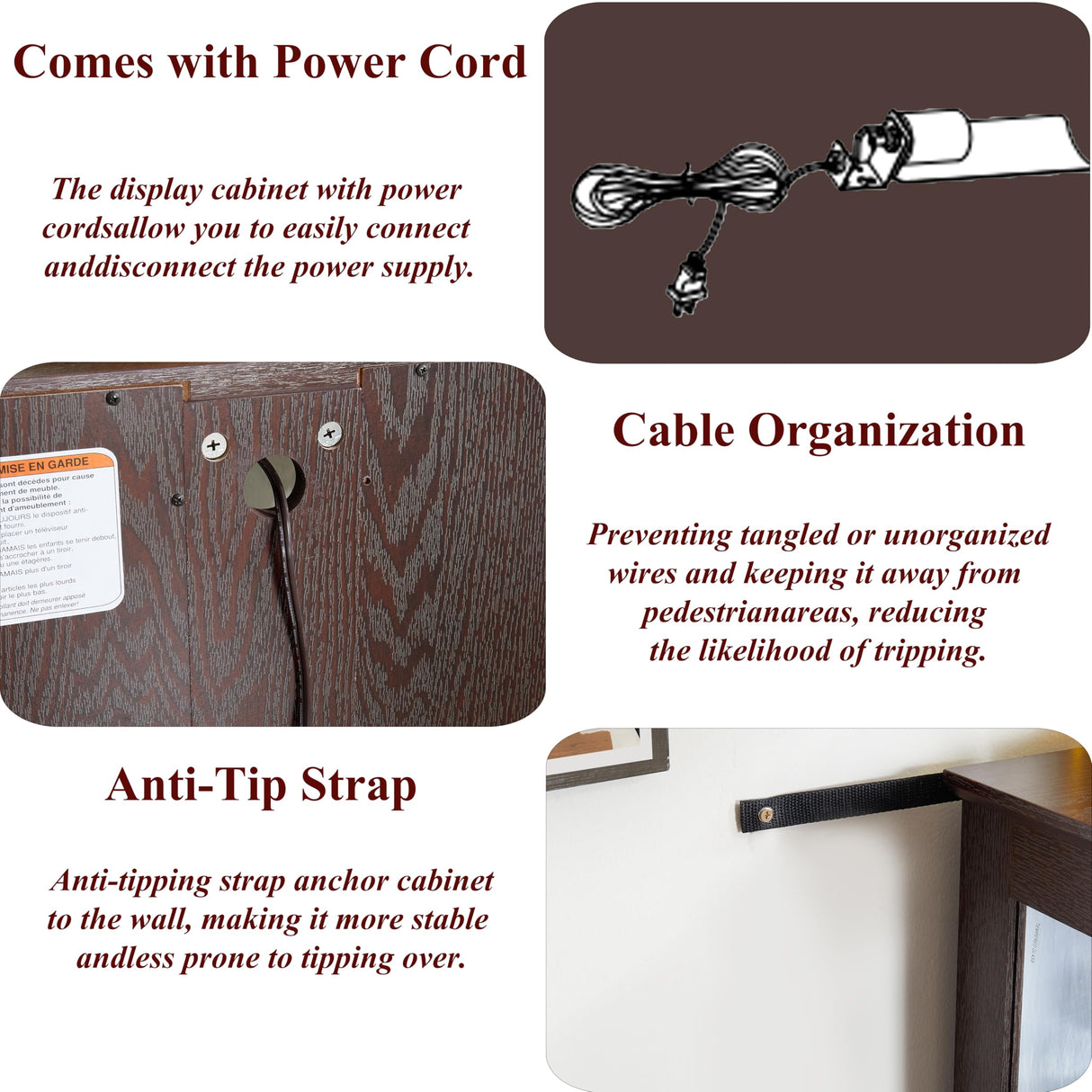 lunhung 3-Tier Lighted Glass Display Curio Cabinet with 2 Tempered Glass Doors,Curio Case with Mirrored Back Panel & Adjustable Shelves,Wine Artwork Display Cabinet for Living Room,Kitchen(Cherry) lunhung