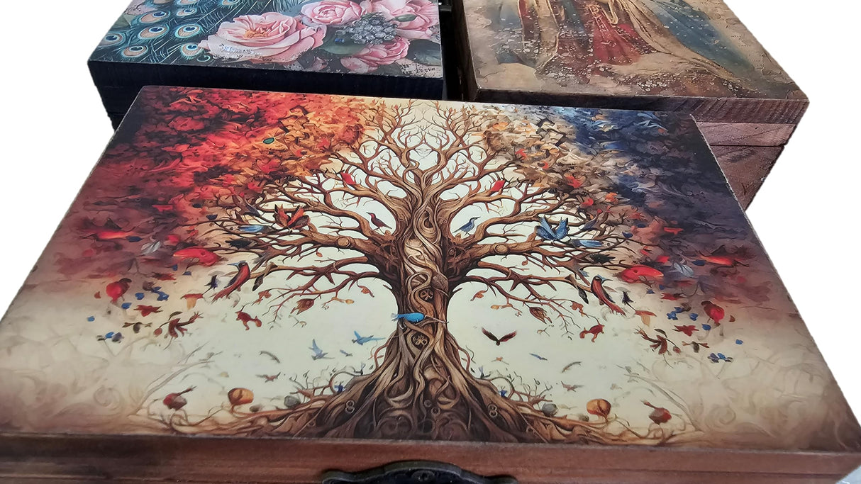 RK Collections Spiritual Tree of Life Wooden Jewelry Box for Keepsake | Trinket Box Case/Holder for Home Decor Gifts | 6.5" x 4.3" x 2.3". (7TOLS) RK Collections