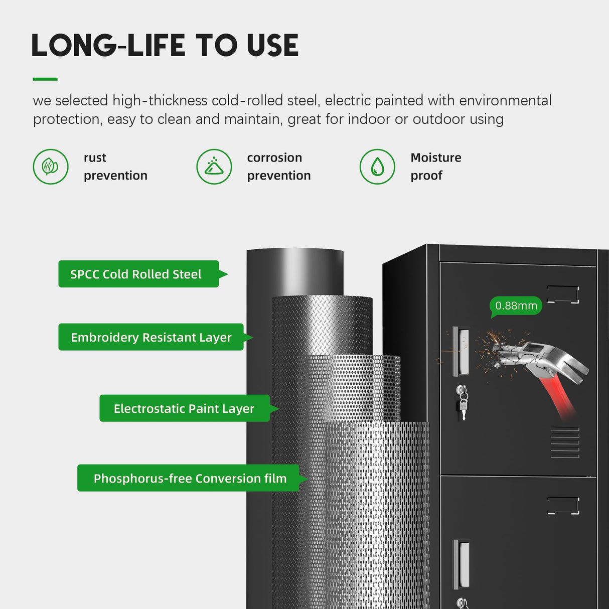 INTERGREAT Metal Locker for Employees with 4 Doors,72" Black Steel Locker Storage Cabinet with 4 Tiers,Tall School Lockers for Home Office,Gym INTERGREAT