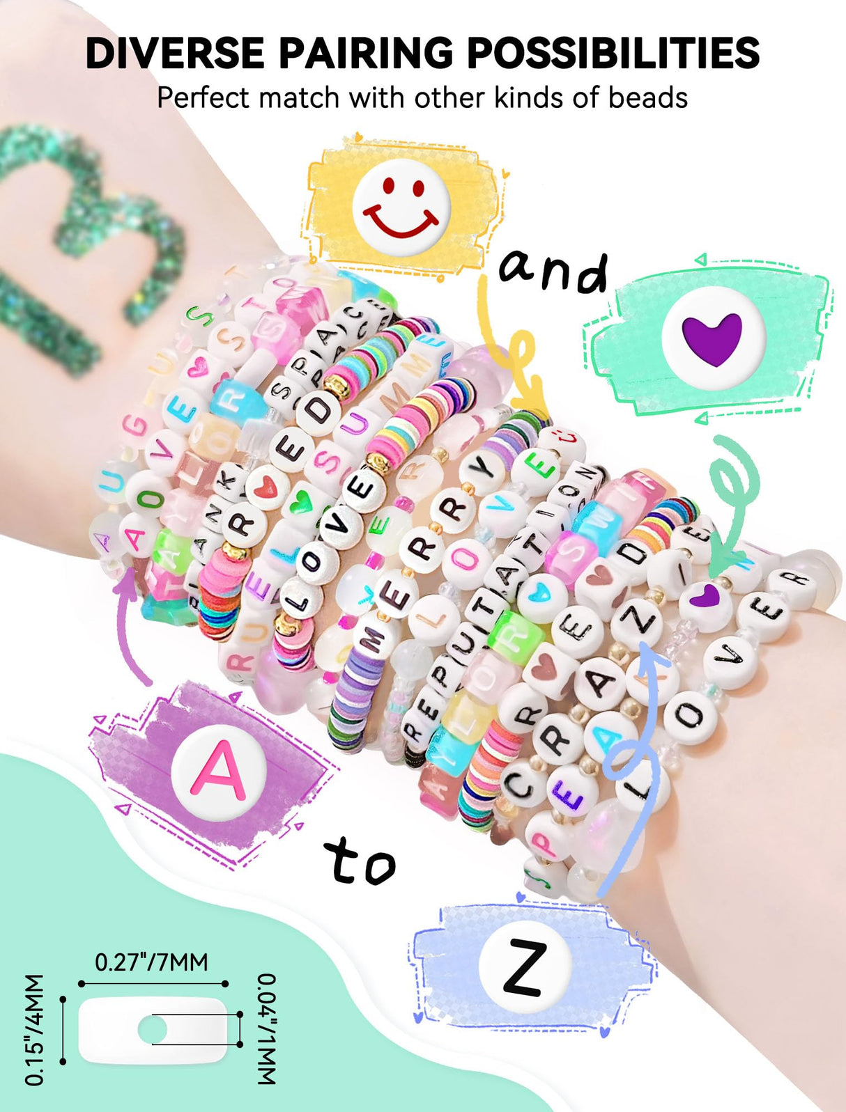 ARTDOT 800 Pieces Assorted Letter Beads for Friendship Bracelets Making Kit, 28 Styles Jewelry Making Supplies Alphabet Beads Set Preppy Crafts Art ARTDOT