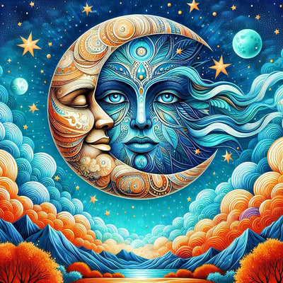 Diamond Art Kits for Adults,Sun and Moon DIY Diamond Painting Kits for Adults Beginners,5D Diamond Painting with Round Gem Art Kits for Gift Home Wall Decor 14x14inch