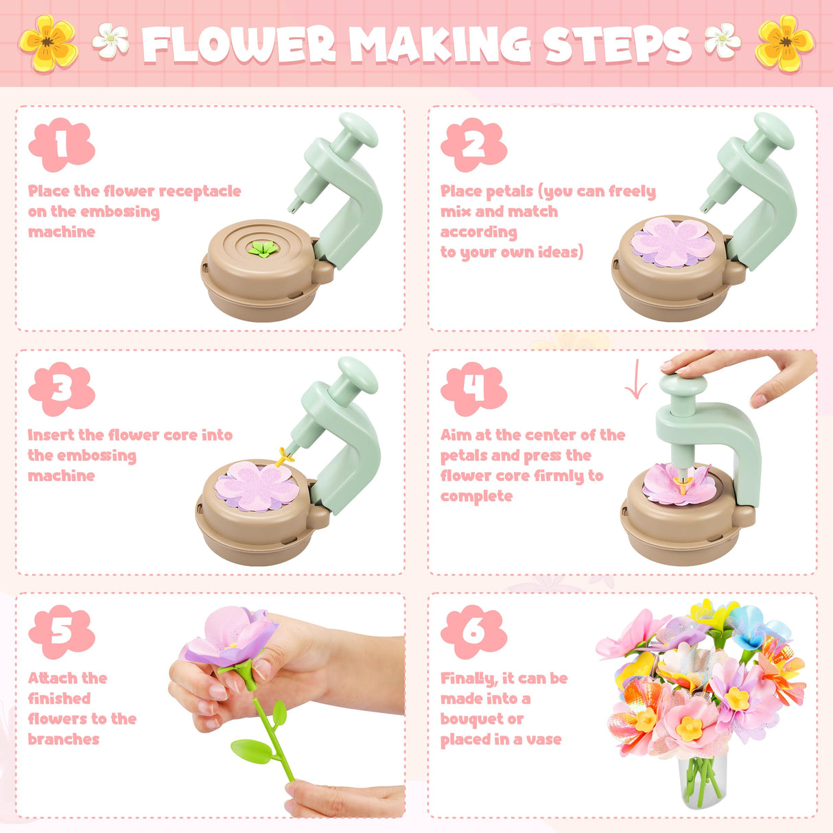 Fabric Flower Bouquets Toys, DIY Craft Kits Toys for Kids - Flower Market Toy, Build Your Flower Bouquet, Arts & Crafts for 4 5 6 7 8 Year Toddler Girl, Educational Activity Preschool B-Day Gifts Toyly