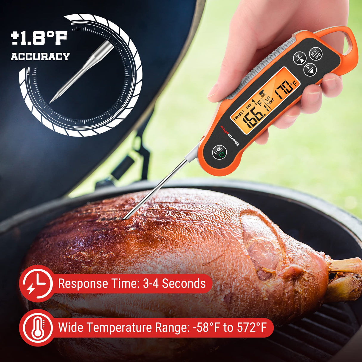 ThermoPro TP710 Instant Read Meat Thermometer Digital for Cooking, 2-in-1 Waterproof Kitchen Food Thermometer with Dual Probes and Dual Temperature Display for Oven, Grilling, Smoker & BBQ ThermoPro