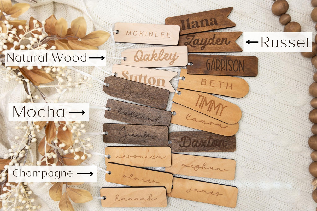 Small Christmas Stocking Tags | Engraved Stocking Name Tags | Personalized Stocking Tags | Family Name Tags Wooden | Stocking Gift Tag WoodArtSupply