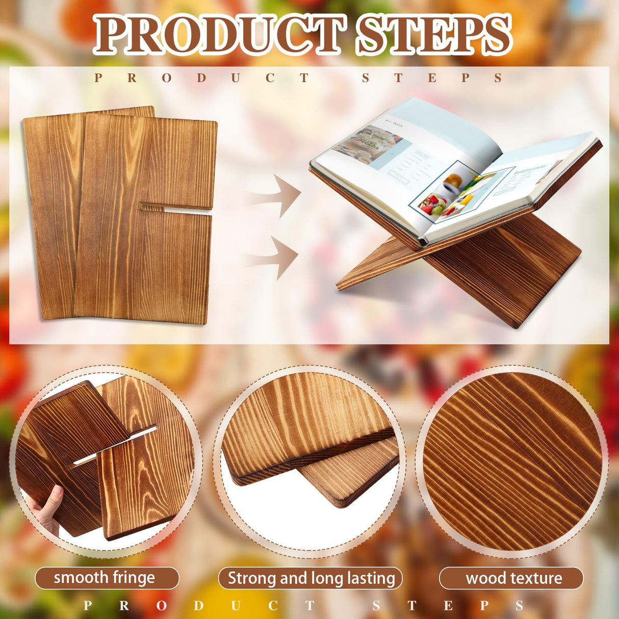 Geetery Book Stand Book Holder for Display Reading Textbook Holder Open Display Stand for Open and Closed, Cookbook, Magazines, Textbooks, Recipe(Dark Brown) Geetery