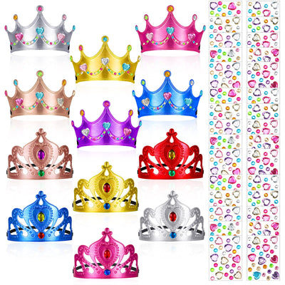 Yaomiao 22 Pcs DIY Crowns Set Include 12 Pcs Foam Princess Crowns and 10 Pcs Crystal Diamond Sticker for Kids(Multicolor)