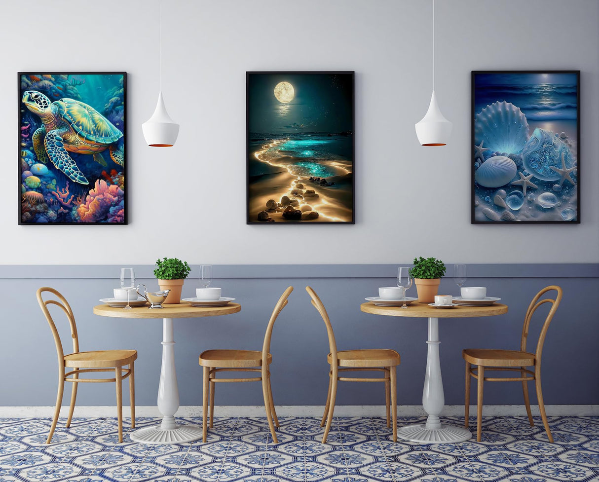 AREOPNMG 6pack Sea Turtle Beach Diamond Painting Kits for Adults Beginners,5D Moonlight Waterfall Landscape Diamond Art,DIY Full Round Drill Dot Gem Art Kits,Home Wall Decor 9.8x13.8 Inch AREOPNMG