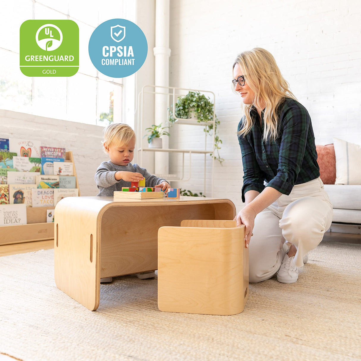 ECR4Kids Premium Bentwood Multipurpose Table and Chair Set, Kids Furniture, Natural, 3-Piece ECR4Kids