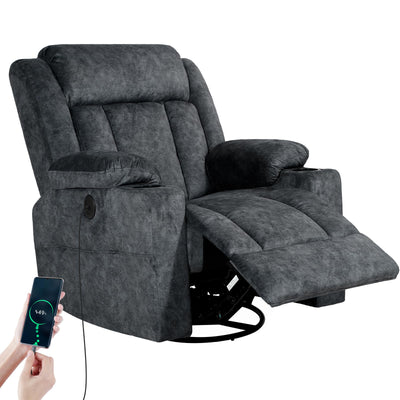 LAFWELL Retro Rocking Recliner Chair, Massage Rocker Recliner Chair with Vibration Massage and Heat, USB and Type-C Ports,360° Swivel Chairs,Living Room, Bedroom, Nursery, RV, Dark Grey