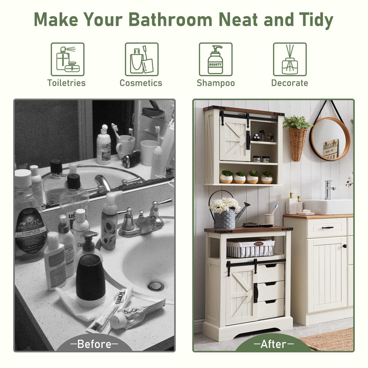 OKD Bathroom Wall Cabinet, Farmhouse Medicine Cabinet with Sliding Barn Door & Adjustable Shelves, Storage Cabinet Wall Mounted for Bathroom, Kitchen, Rustic Oak with Antique White OKD