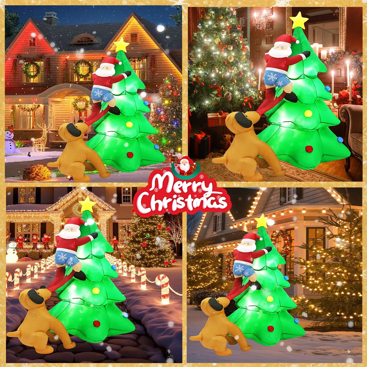 PIPIMOUSE 6FT Christmas Inflatables Tree Outdoor Decoration with LED Lights, Santa Claus Chased by Dog Inflatable Christmas Tree Blow Up Yard Decoration for Patio Lawn Garden Xmas Party Decor PIPIMOUSE