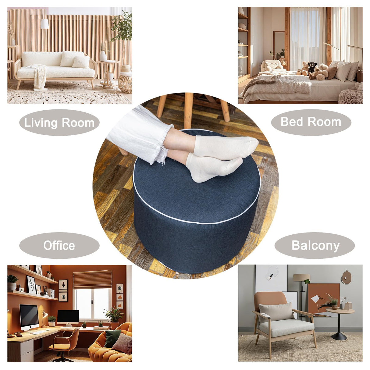 AbunHeri Outdoor Ottoman Outdoor Ottomans for Patio 19x12 Inches Modern Lightweight Foam Stuffed Pouf Outdoor Footstool Footrest Foot Stool Waterproof (Navy Blue) AbunHeri