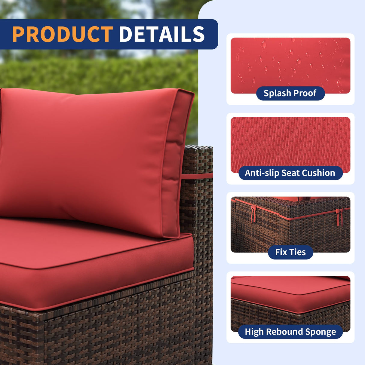 VONZOY Patio Furniture Set, 12-Piece Outdoor Sectional with Waterproof Cover, All-Weather Wicker Patio Conversation Sets for Backyard (Brown with Red Cushion) VONZOY