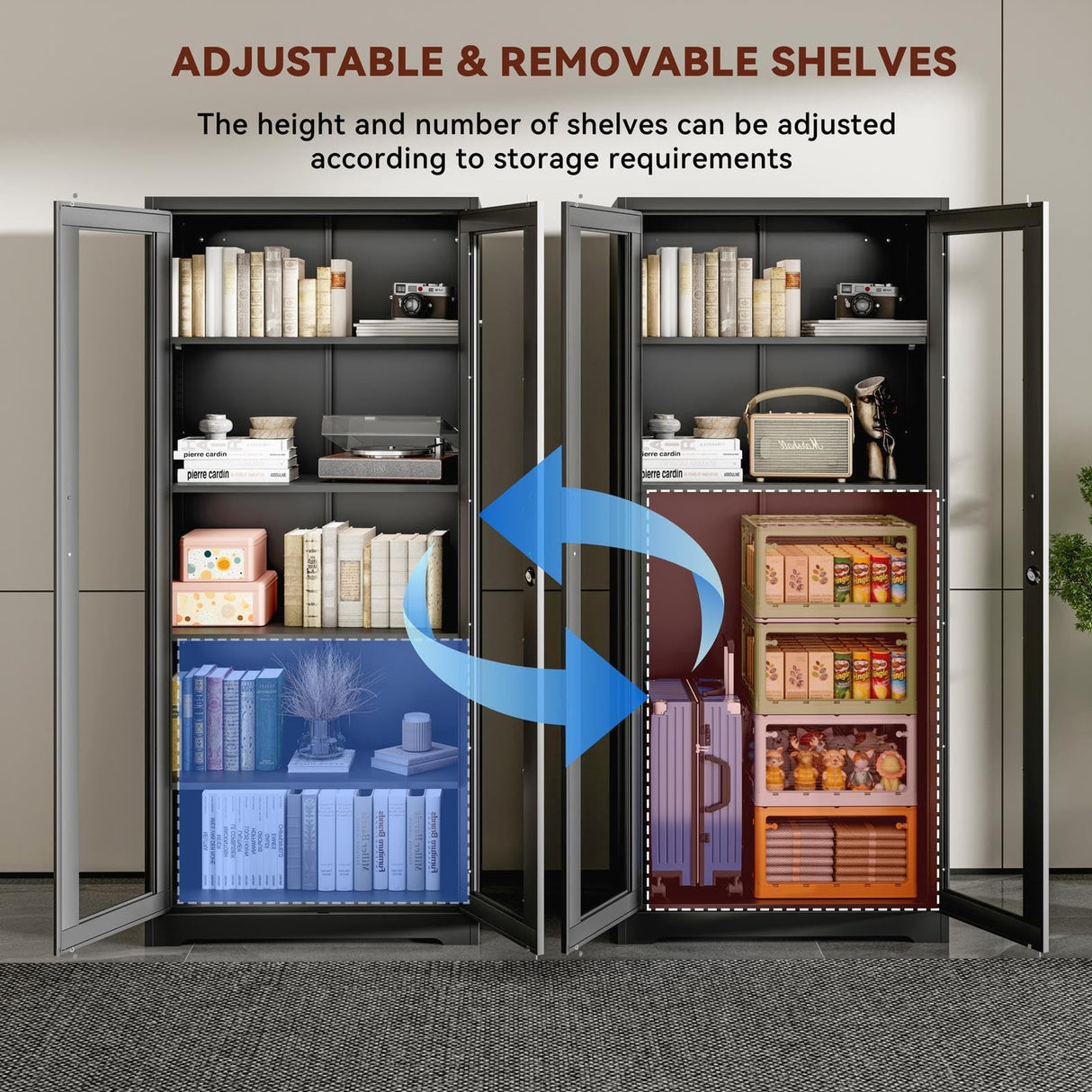 Kubohogar 71" Metal Display Cabinet with Glass Doors, Locking Curio Cabinets with 4 Adjustable Shelves, Glass Display Case for Collectibles, Metal Storage Cabinet Kubohogar