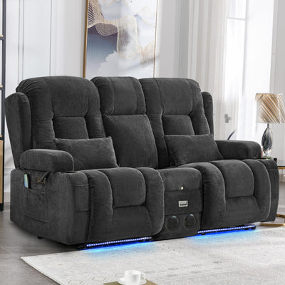 IPKIG Power Loveseat Recliner Sofa with Flip-Up Backrest Console, Drawer, AC Outlet, LED Light, Bluetooth Speakers, Wall Hugger Recliners for Living Room, RV, Home Theater (Charcoal, Loveseat)