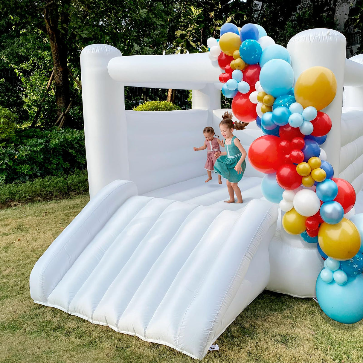 iLink-outer White Bounce House for Kid and Adult Large Indoor Outdoor Bouncy Castle Theme for Kids 133.86 x 96.46 x 74.02 inch Big Playhouse for Party iLink-outer