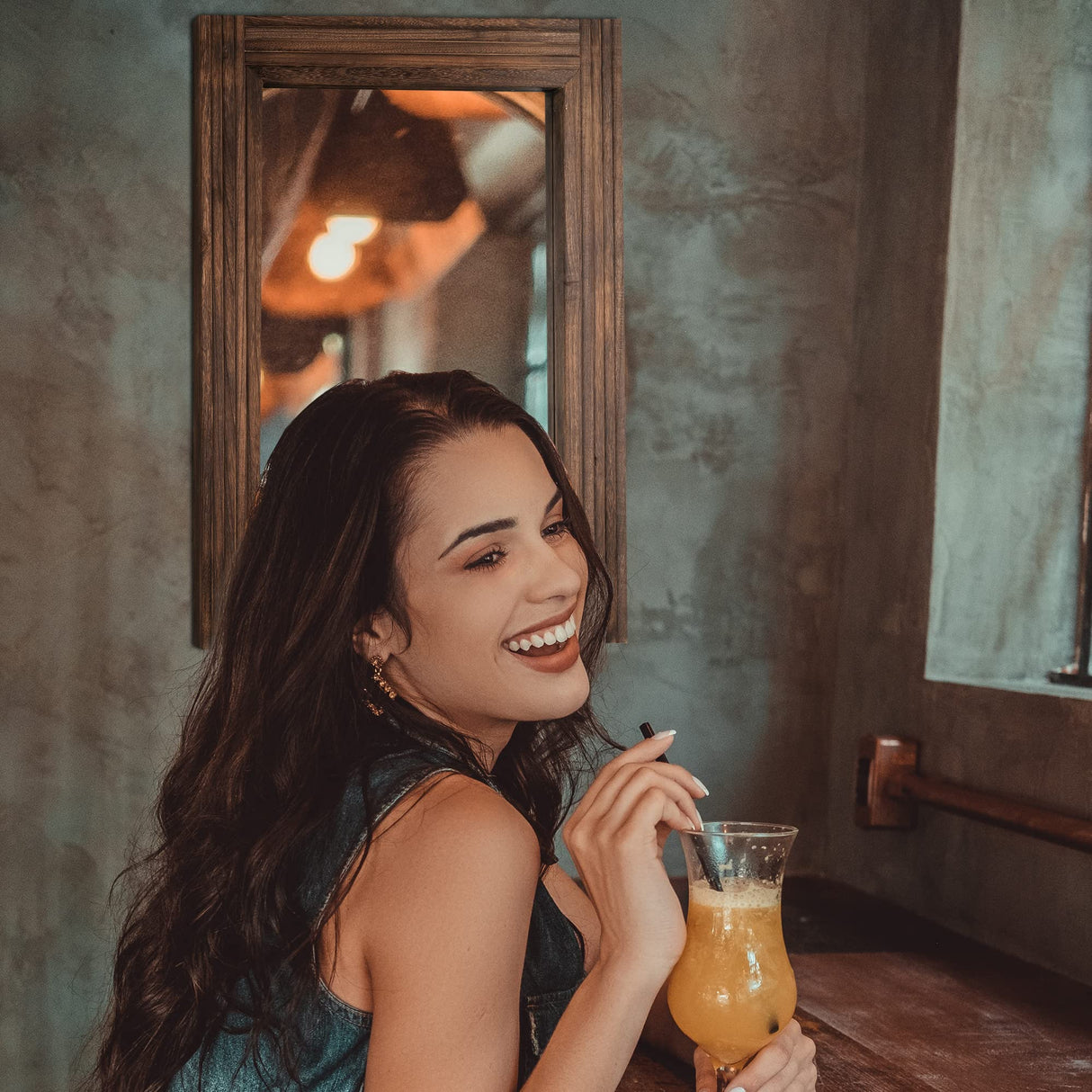 YOSHOOT Hand-Made Wooden Spliced Wall Mirror for Bathroom, Rustic Farmhouse Vanity Mirror, Décor Wall Art, Solid Wood Frame, Vertical or Horizontal Hanging YOSHOOT