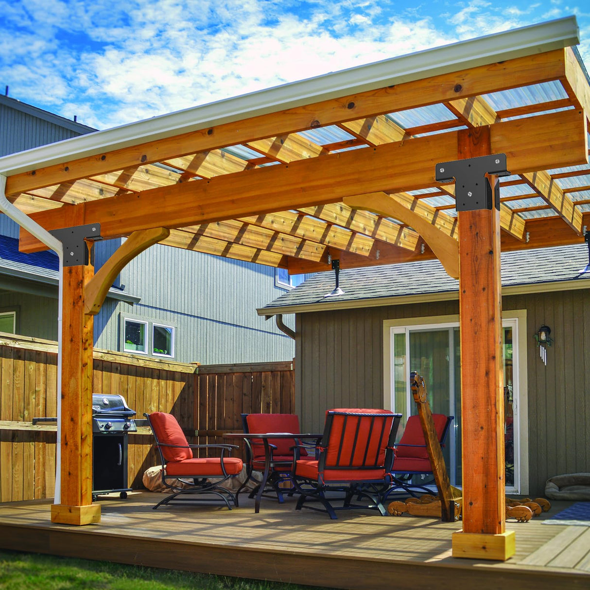 Lipshome 4Pcs Heavy Duty Pergola Brackets,Adjustable Pergola Brackets 4x4,Can be Fence Post Brackets for Metal Posts to Wood (4pcs 3-Way T Brackets) Lipshome