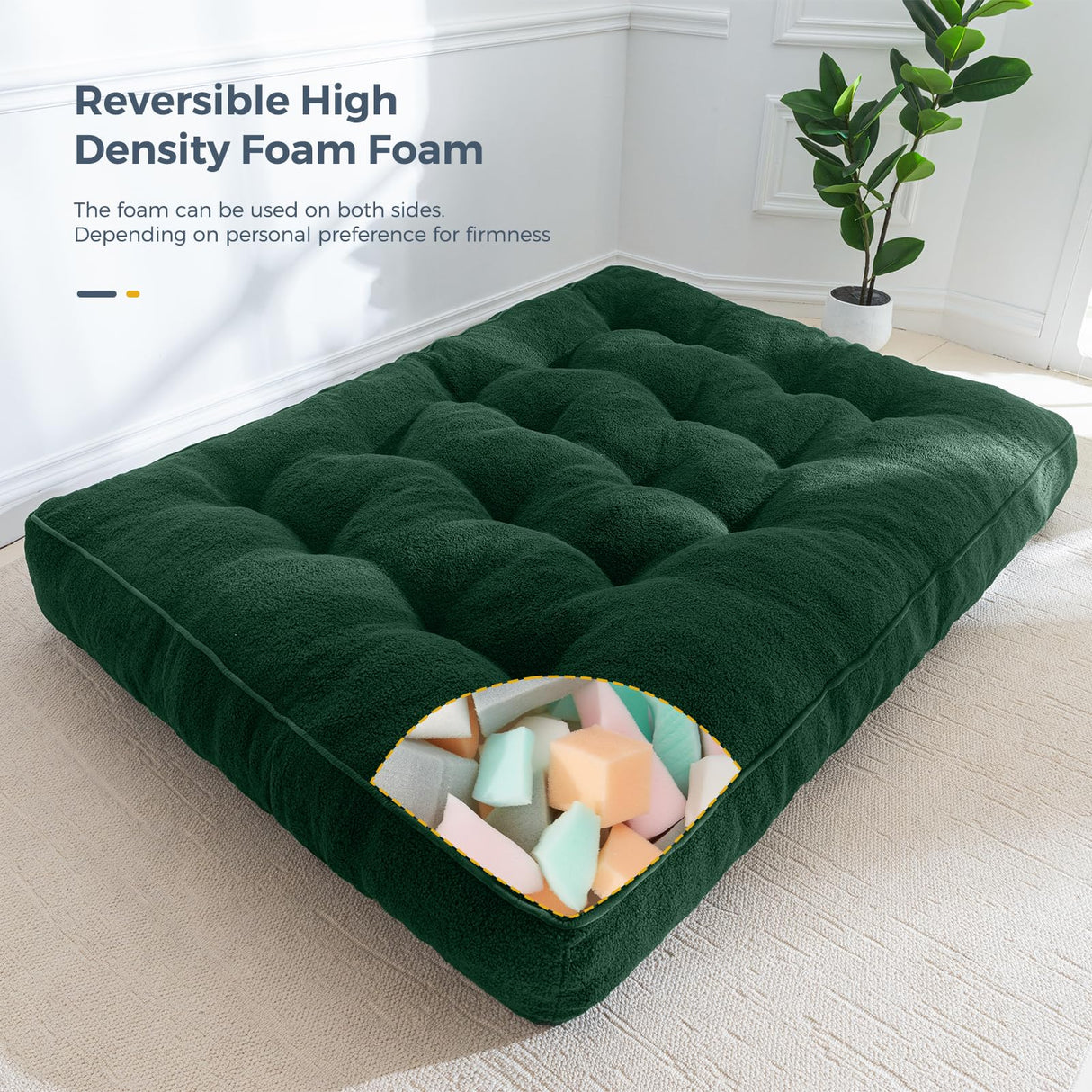 MAXYOYO 8" Futon Mattress Full Size, Ultra Thick Boucle Futons Sofa Couch Bed Sleeper Sofa Bed Floor Mattress for Adults, Shredded Foam Filling (Frame Not Included), Green MAXYOYO