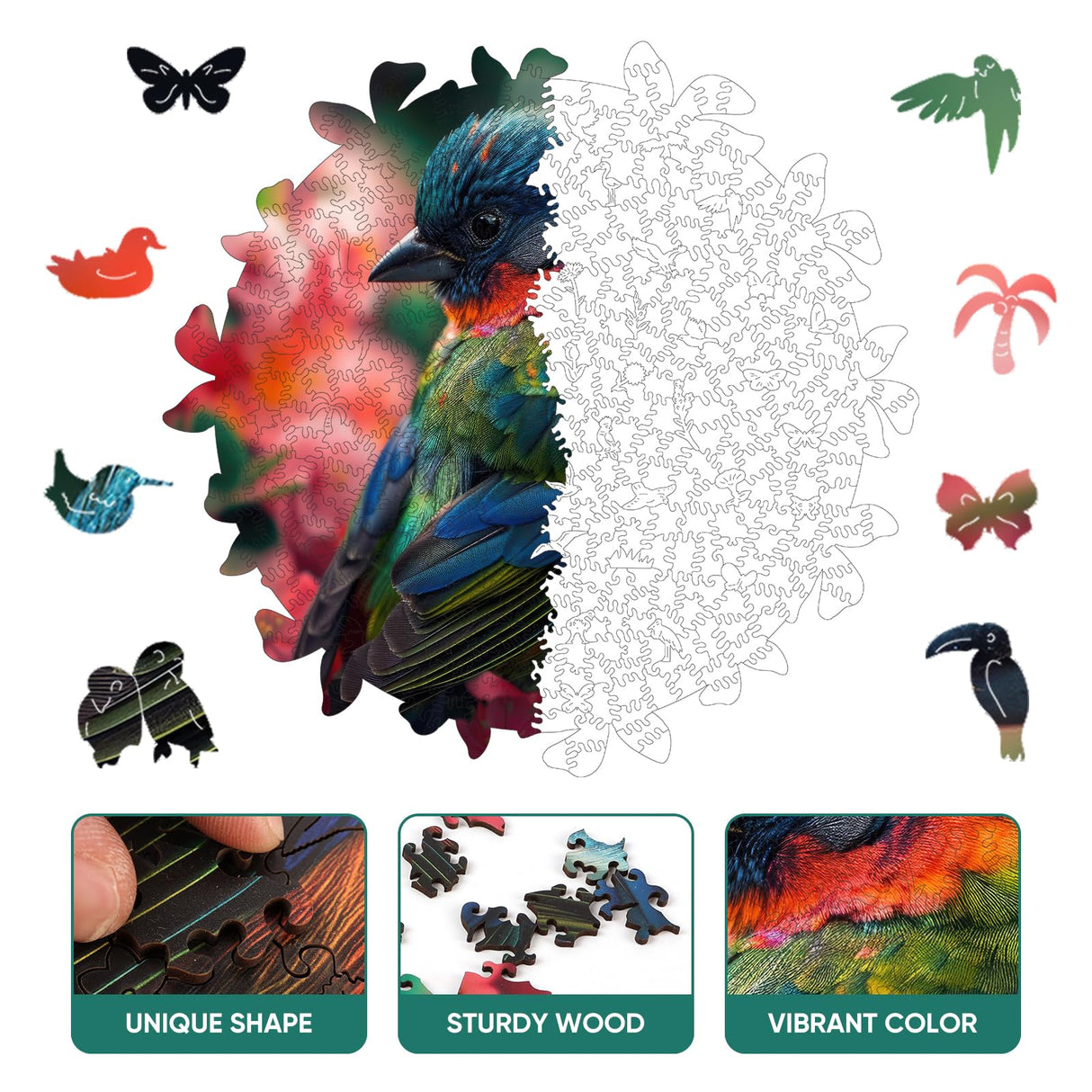 Wooden Puzzles for Adults, Finch Bird Wooden Jigsaw Puzzles 200pcs, Medium, Unique Shape Animal Adult Puzzles, Irregular Wood Puzzles Creative Gift for Adults and Kids Family Game(10.9 x 11.2 in) Qiuenisray