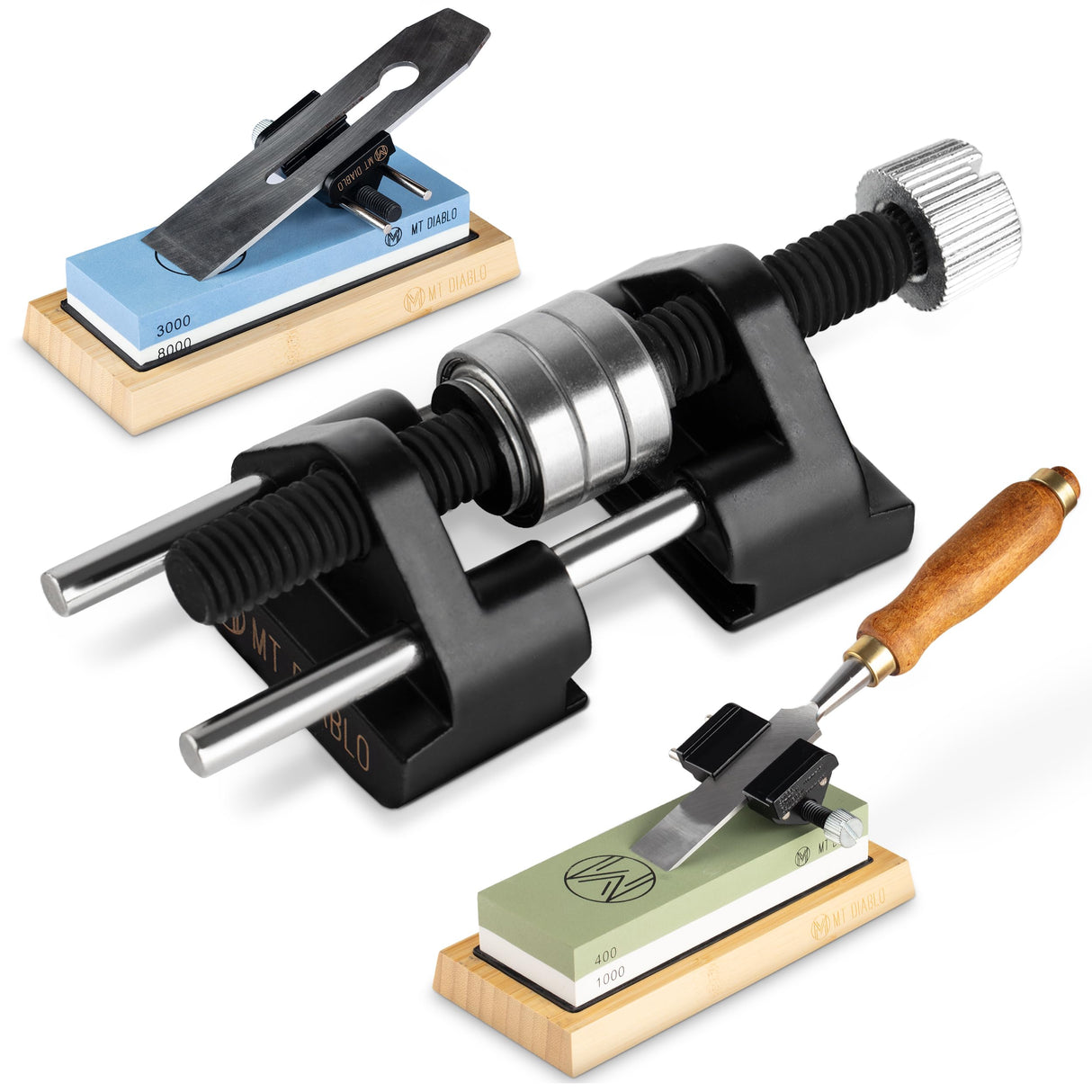 Mt Diablo Chisel Sharpening Kit - Precision Honing Guide for 1/4" to 2" Chisels & 1-3/8" to 3-1/8" Plane Irons, Sharpening Jig With Stainless Steel Rollers, Rust Resistant Cast Aluminum Design Mt Diablo