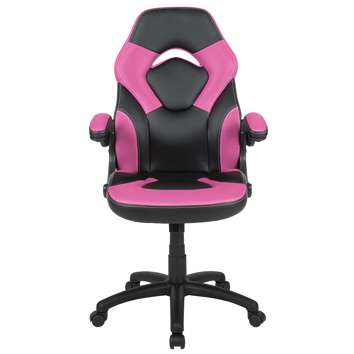 Flash Furniture X10 High-Back LeatherSoft Racing Style Gaming Chair with Flip-Up Arms, Ergonomic Padded Swivel Computer Chair, Pink/Black Flash Furniture