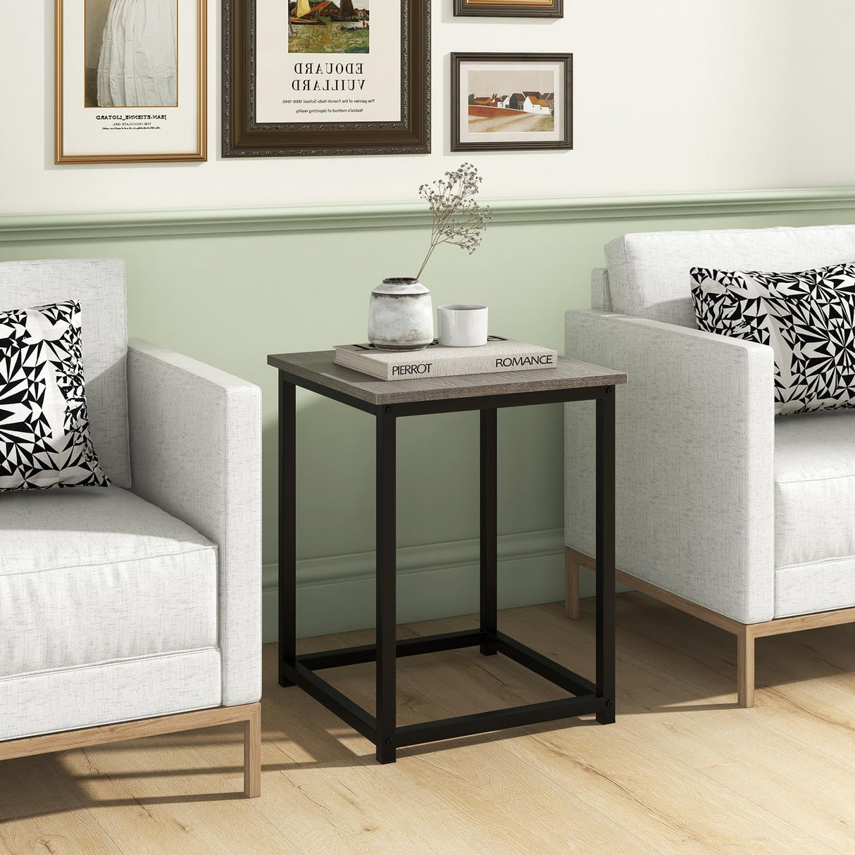 Giantex Round Nesting Table Set of 3, Farmhouse Coffee Table w/2 End Tables, Sturdy Metal Frame, 3-Piece Wooden Living Room Table Set for Home Office, Apartment (Black Oak) Giantex