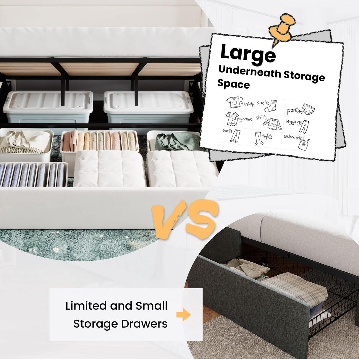 SHA CERLIN King Size Lift Up Storage Bed/Velvet Upholstered/Modern Wingback Headboard/Upholstered Platform Bed Frame/Hydraulic Storage/No Box Spring Needed/White SHA CERLIN