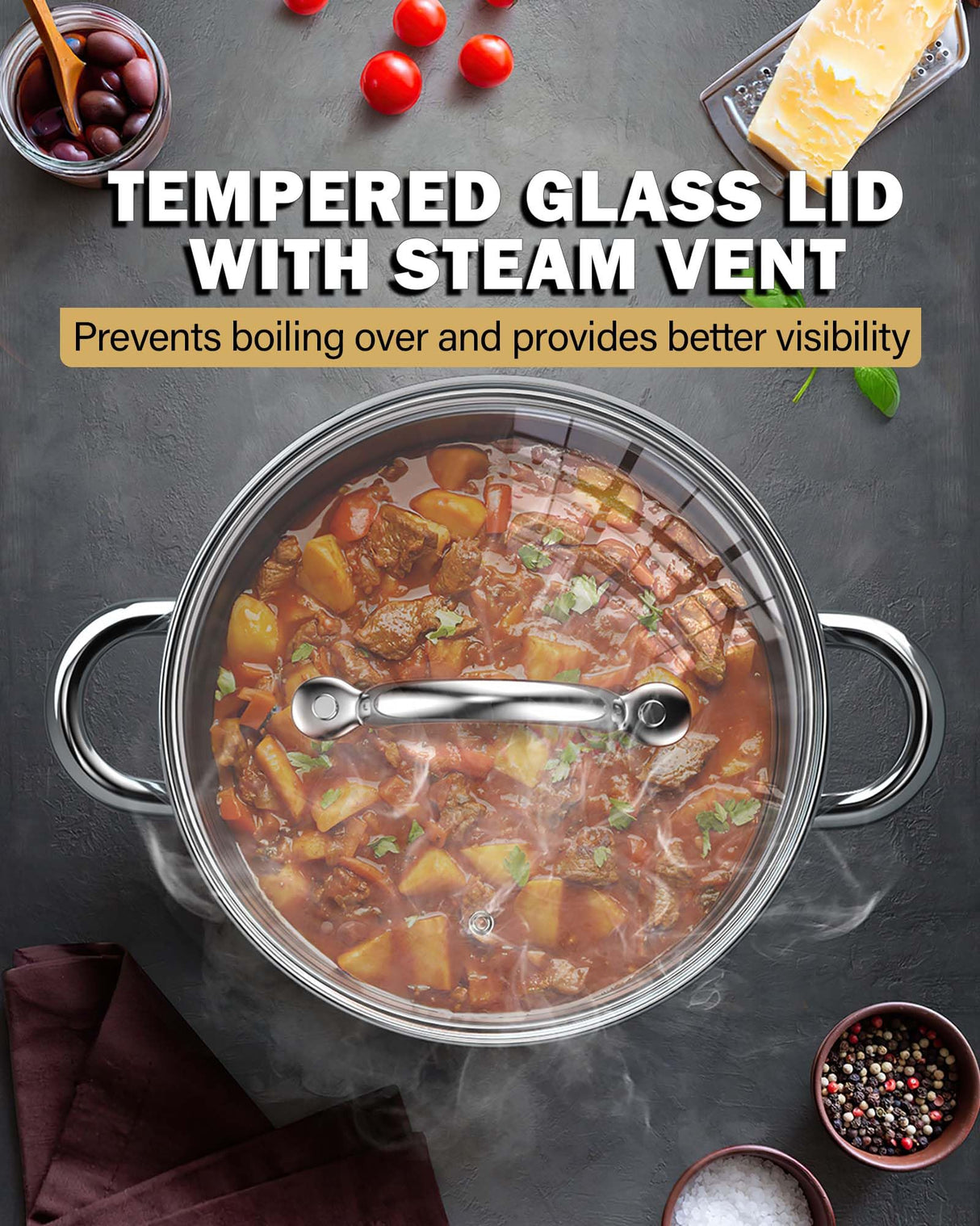 Cook N Home Kitchen Cookware Sets, 12-Piece Basic Stainless Steel Pots and Pans, Silver Cook N Home