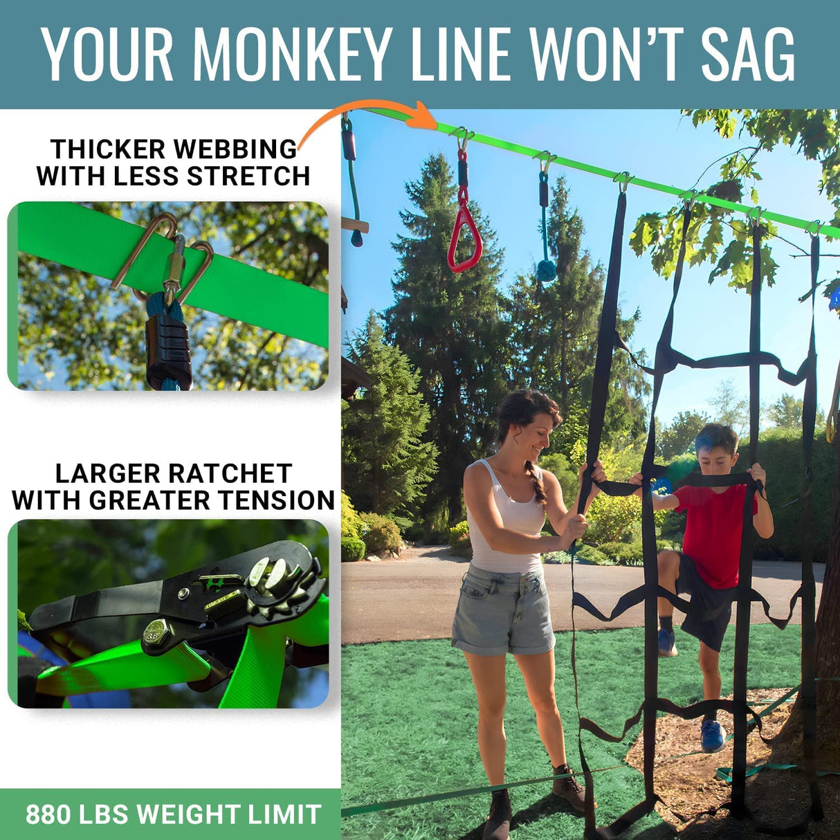 Ninja Warrior Obstacle Course for Kids – 2 x 65ft Slackline with 13 Obstacles, Weatherproof, Adjustable Difficulty, Safe Setup on Trees or Posts, Supports Up to 880lbs, Fun Outdoor Ninja Training Outdoor Again