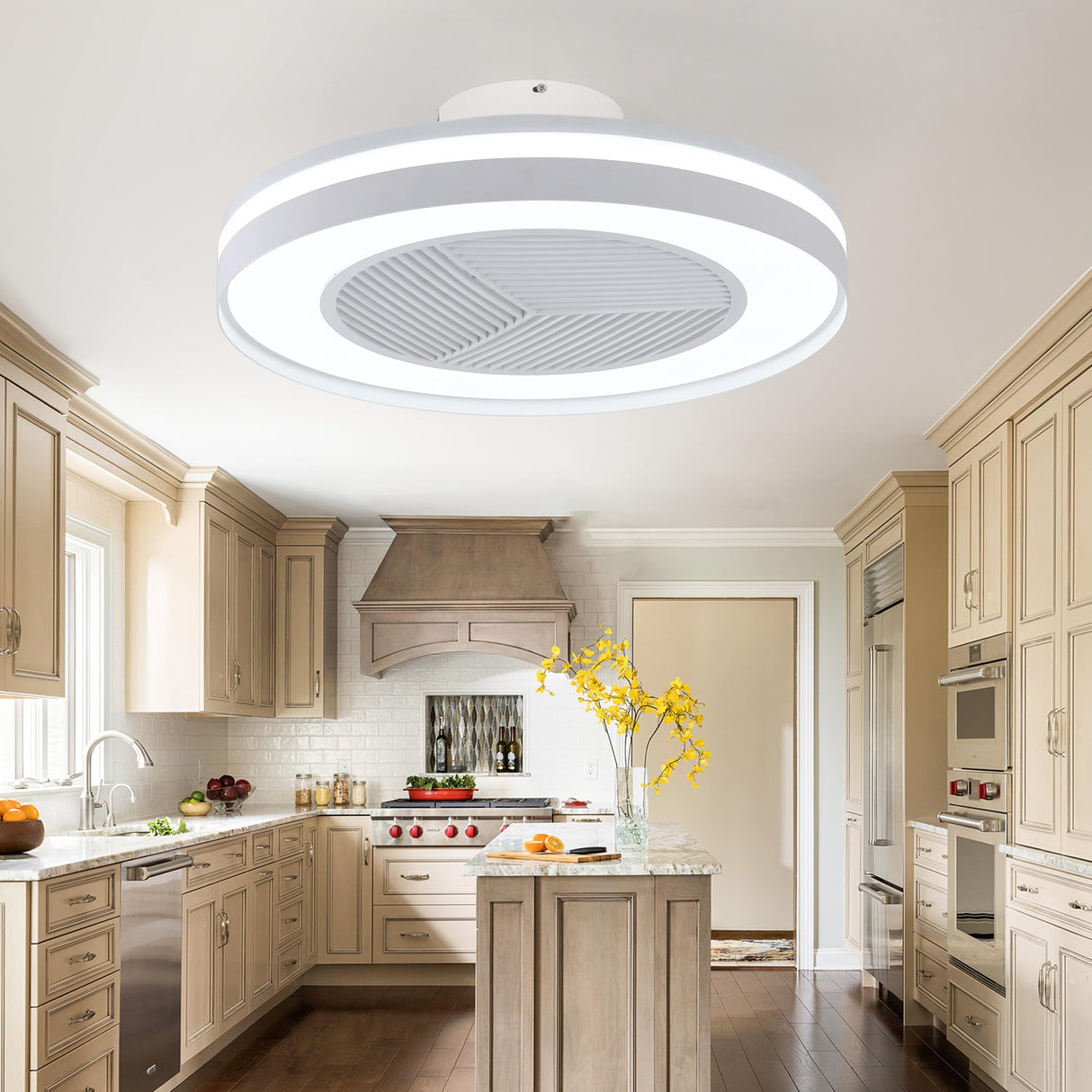 HUMHOLD Smart Low Profle Ceiling Fans with 3-Dimmable Light Remote/APP Control, 20" Bladeless Ceiling Fans with 6 Speeds, Timer, Quiet DC Motor, Ceiling Fan with Light for Kids Bedroom/Living Room HUMHOLD